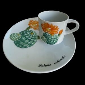 Shafford “desert flowers” 3 luncheon plates, and just one matching cup, 1970-80